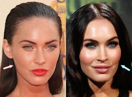 A picture of Megan Fox before (left) and after (right).